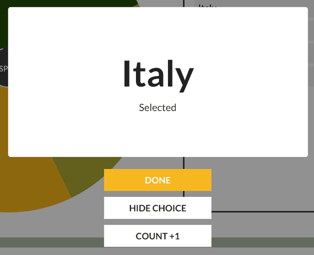 Result selected and list of modes